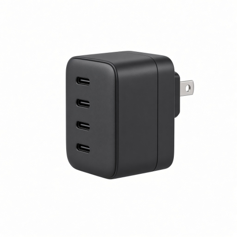 145W USB-C 4-Port GaN Wall Charger, Black Compact Design