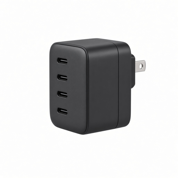 145W USB-C 4-Port GaN Wall Charger, Black Compact Design