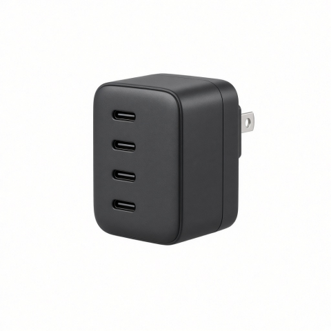 145W USB-C 4-Port GaN Wall Charger, Black Compact Design