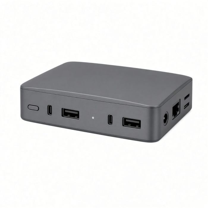 USB-C Docking Station, Gray Multiport Hub with USB-A, Ethernet and Audio Ports