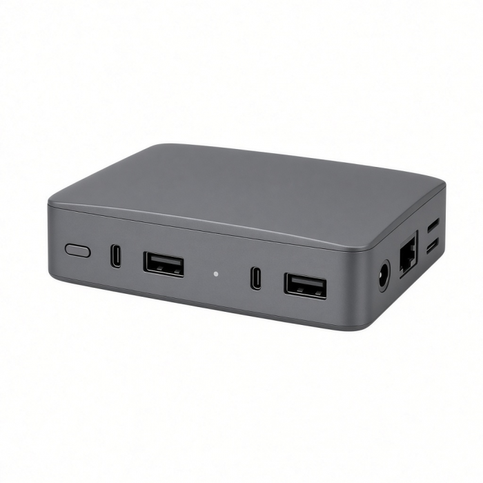 USB-C Docking Station, Gray Multiport Hub with USB-A, Ethernet and Audio Ports