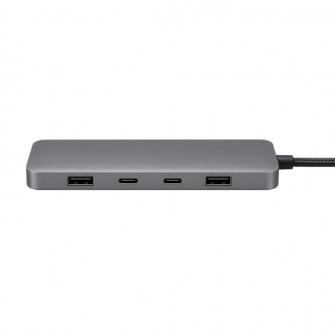 4-Port Aluminum USB Hub, Gray, Dual USB-C and USB-A Ports