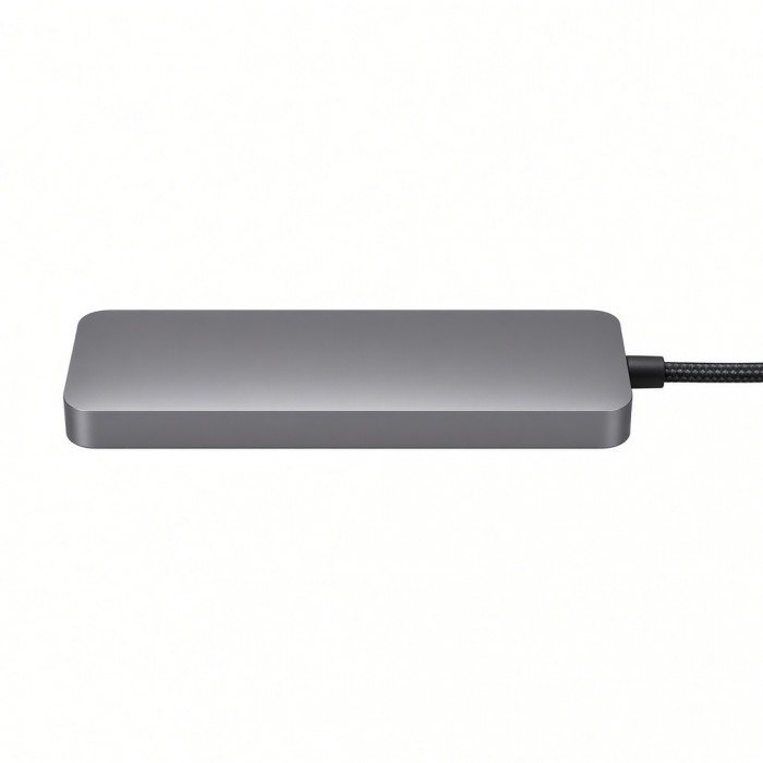 4-Port Aluminum USB Hub, Gray, Dual USB-C and USB-A Ports