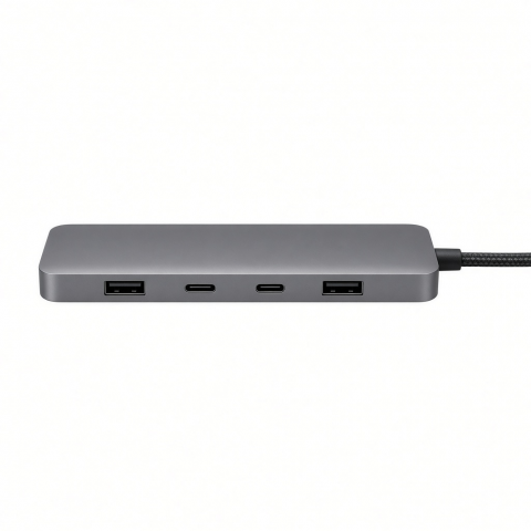 4-Port Aluminum USB Hub, Gray, Dual USB-C and USB-A Ports