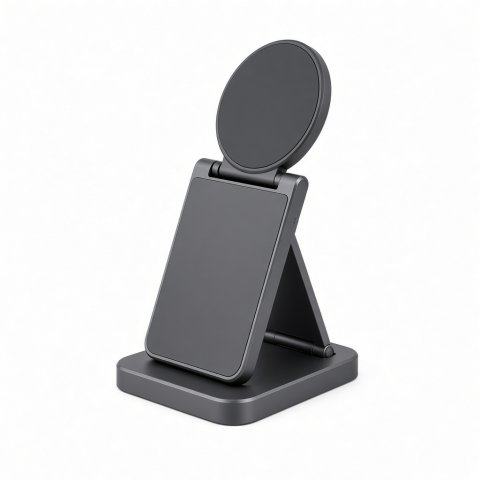 2-in-1 Foldable Wireless Charging Stand, Black Dual-Device Charging Station