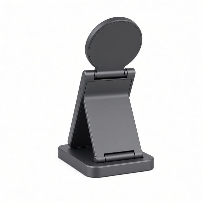 2-in-1 Foldable Wireless Charging Stand, Black Dual-Device Charging Station