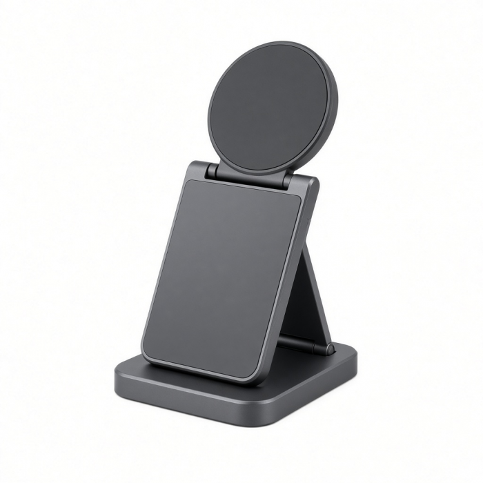 2-in-1 Foldable Wireless Charging Stand, Black Dual-Device Charging Station