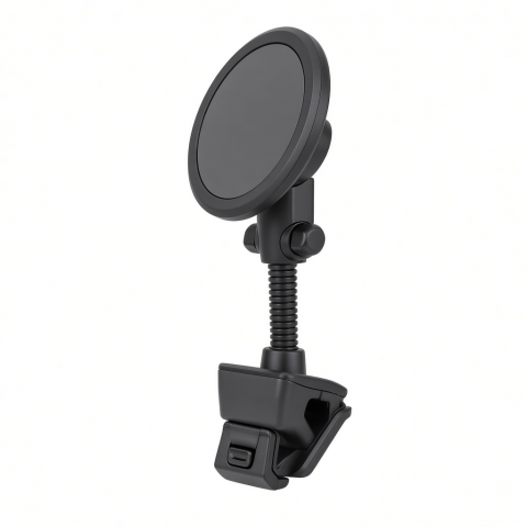 Magnetic Wireless Car Charger Mount, Black, Clip-On Base, Flexible Neck