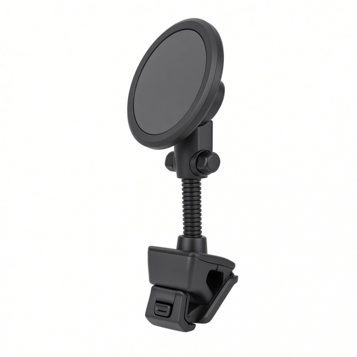 Magnetic Wireless Car Charger Mount, Black, Clip-On Base, Flexible Neck