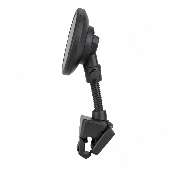 Magnetic Wireless Car Charger Mount, Black, Clip-On Base, Flexible Neck