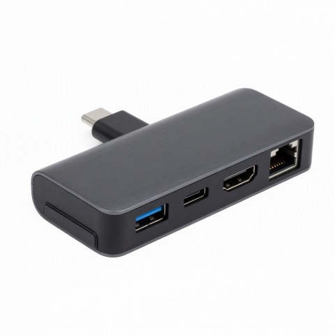 USB-C Hub with Ethernet, HDMI, USB-A and USB-C Ports, Black, 4-in-1