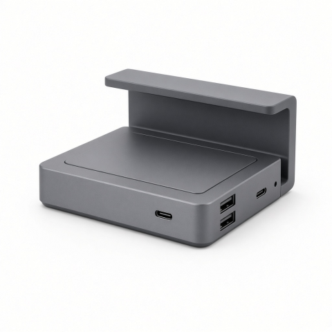 USB-C Monitor Stand Hub with Dual USB-A Ports, Gray Desktop Riser