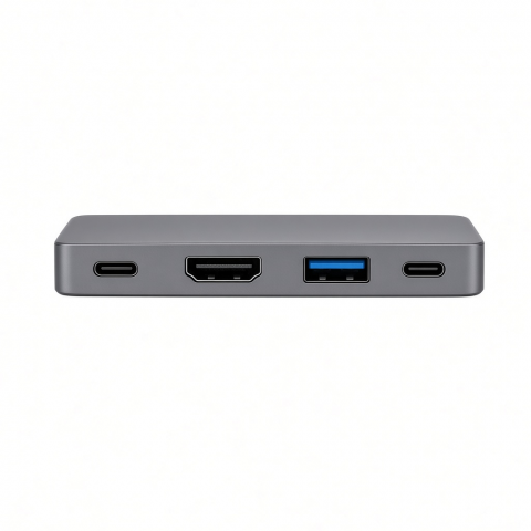 4-in-1 USB-C Multiport Adapter, 4K HDMI, USB-A, USB-C, Gray Slim Hub