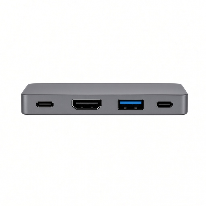 4-in-1 USB-C Multiport Adapter, 4K HDMI, USB-A, USB-C, Gray Slim Hub