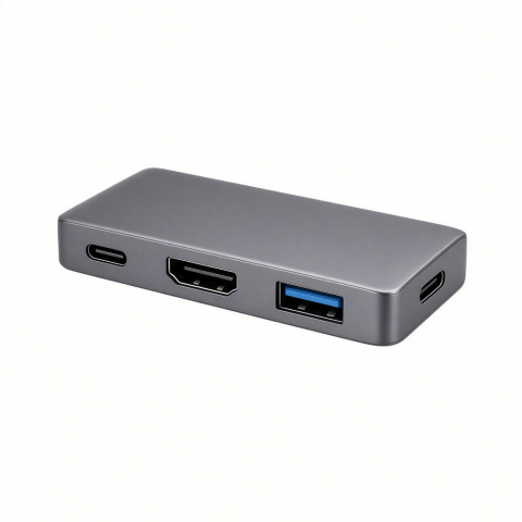 4-in-1 USB-C Multiport Adapter, 4K HDMI, USB-A, USB-C, Gray Slim Hub
