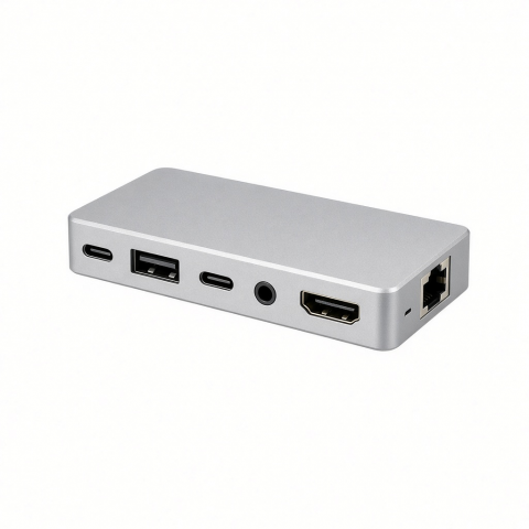 7-in-1 USB-C Multiport Adapter with Ethernet, HDMI, USB-A, Audio, Silver Aluminum Hub