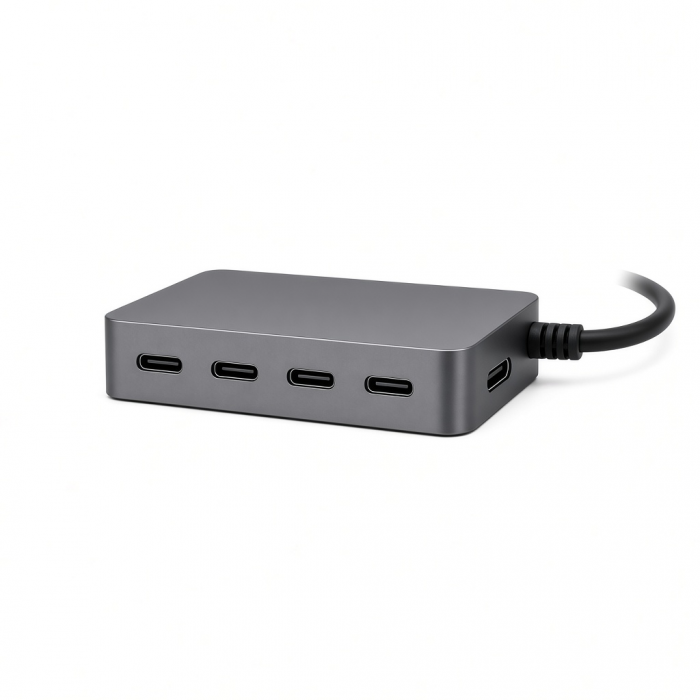 4-Port USB-C Hub with Power Delivery, Gray Aluminum Housing