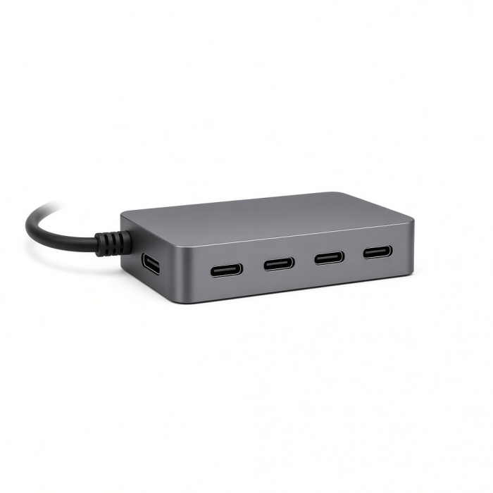 4-Port USB-C Hub with Power Delivery, Gray Aluminum Housing