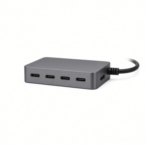 4-Port USB-C Hub with Power Delivery, Gray Aluminum Housing
