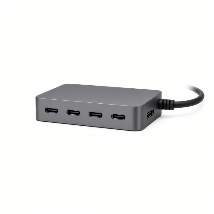 4-Port USB-C Hub with Power Delivery, Gray Aluminum Housing