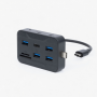 USB-C Hub with 4 USB-A Ports, SD and MicroSD Card Readers, Pass-Through Port, Black