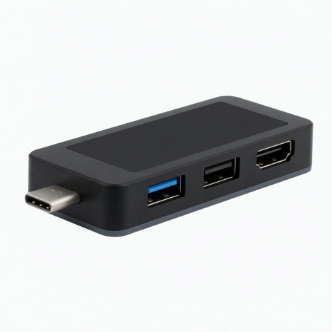 USB-C Hub, 3-in-1 USB 3.0 Adapter, Black, Three Ports