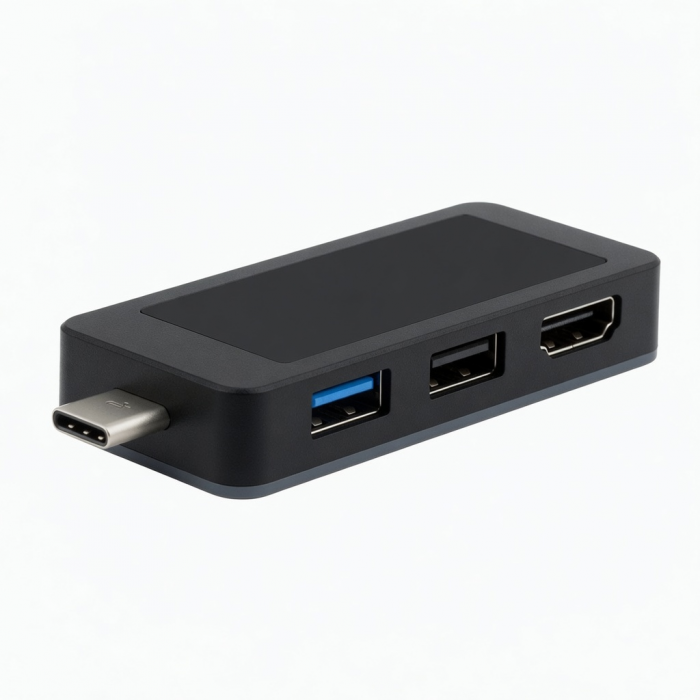 USB-C Hub, 3-in-1 USB 3.0 Adapter, Black, Three Ports