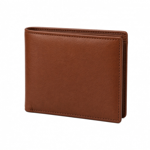 Men's Bifold Wallet, Brown Faux Leather, Slim Design, Card Holder