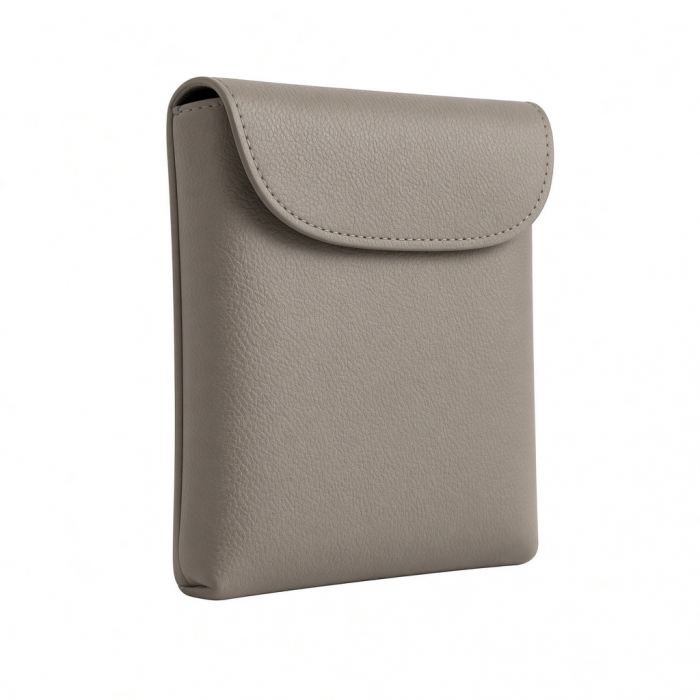 Vegan Leather Glasses Case, Taupe, Soft Shell with Flap Closure