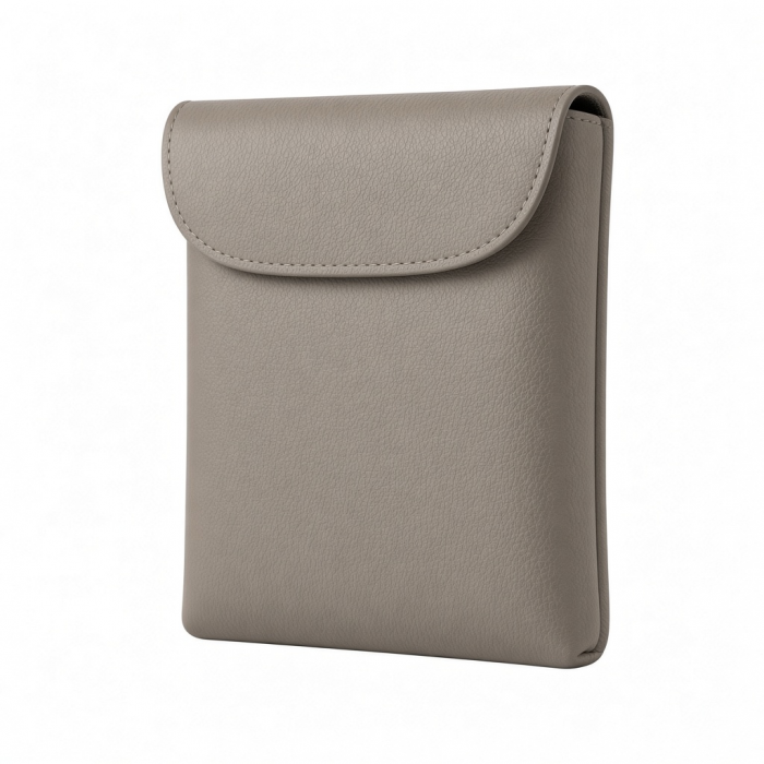 Vegan Leather Glasses Case, Taupe, Soft Shell with Flap Closure