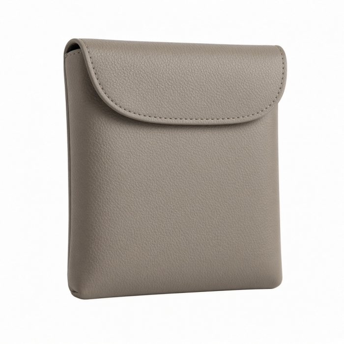 Vegan Leather Glasses Case, Taupe, Soft Shell with Flap Closure