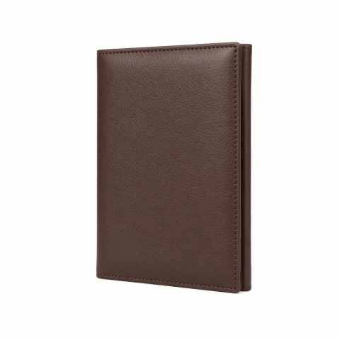 Vegan Leather Passport Cover Brown Slim Travel Wallet