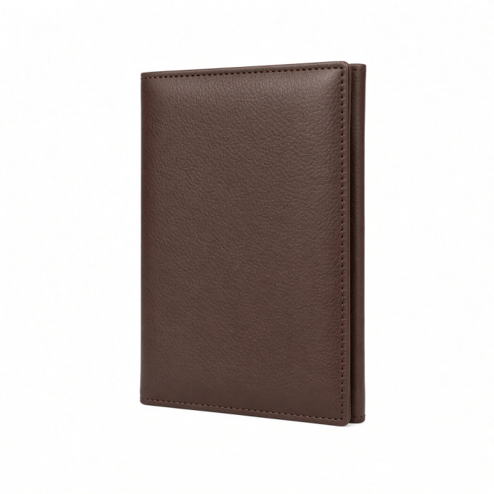 Vegan Leather Passport Cover Brown Slim Travel Wallet