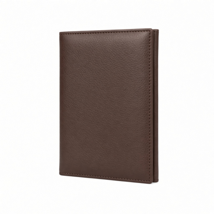 Vegan Leather Passport Cover Brown Slim Travel Wallet