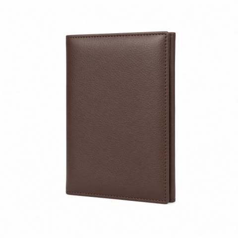 Vegan Leather Passport Cover Brown Slim Travel Wallet