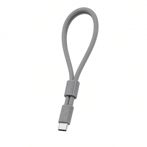 USB-C Lanyard Cable, Gray Braided Design, Compact 1-Pack