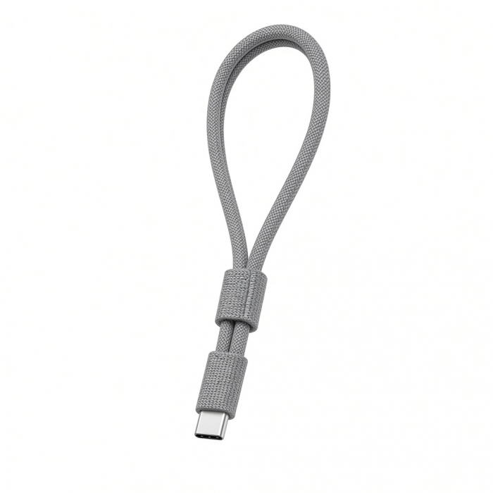 USB-C Lanyard Cable, Gray Braided Design, Compact 1-Pack