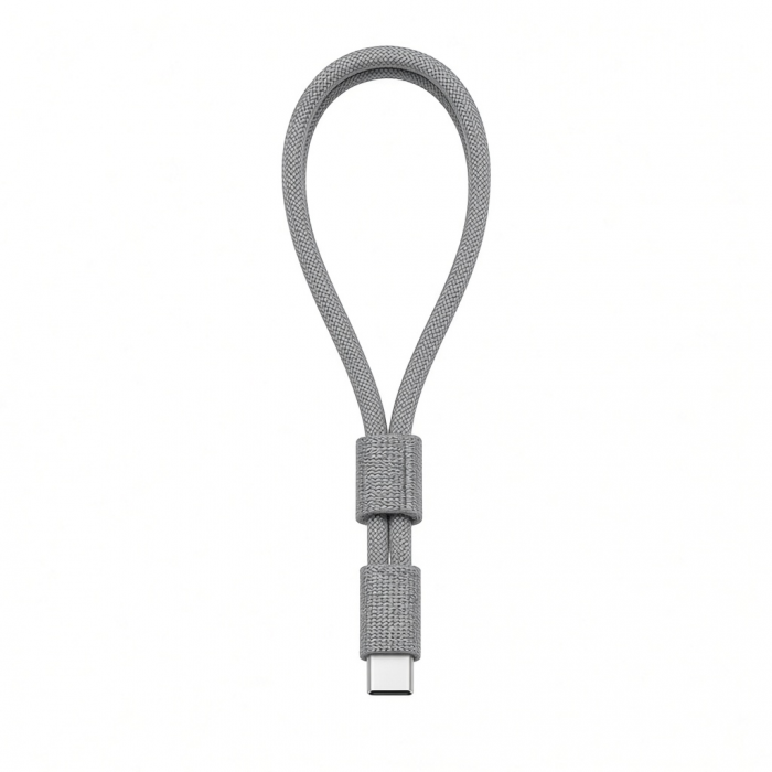 USB-C Lanyard Cable, Gray Braided Design, Compact 1-Pack