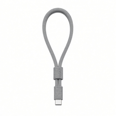 USB-C Lanyard Cable, Gray Braided Design, Compact 1-Pack