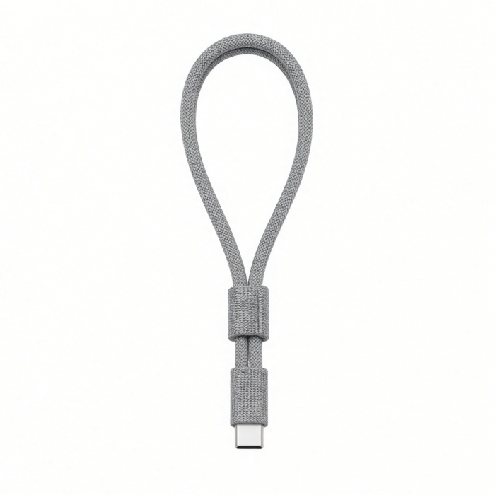 USB-C Lanyard Cable, Gray Braided Design, Compact 1-Pack