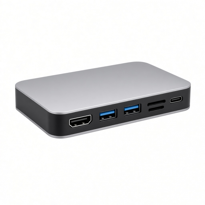 7-in-1 USB-C Hub, HDMI, USB 3.0, SD and MicroSD Card Reader, Aluminum Alloy, Gray