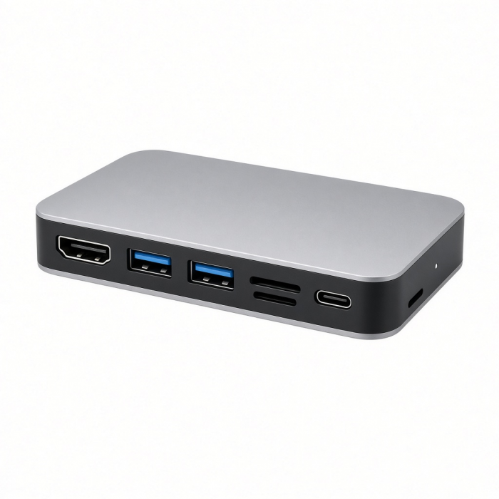 7-in-1 USB-C Hub, HDMI, USB 3.0, SD and MicroSD Card Reader, Aluminum Alloy, Gray