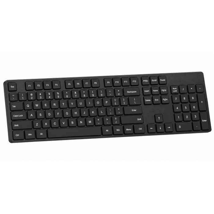 Slim Wireless Keyboard, Compact Black Design, Full-Size Layout, Low-Profile Keys