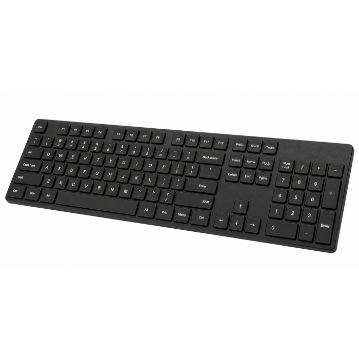 Slim Wireless Keyboard, Compact Black Design, Full-Size Layout, Low-Profile Keys
