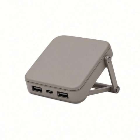 Foldable Laptop Stand Hub, Gray, Dual USB-A Ports and USB-C Port