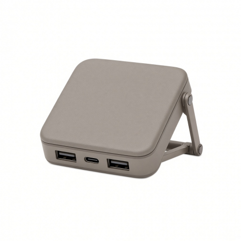 Foldable Laptop Stand Hub, Gray, Dual USB-A Ports and USB-C Port
