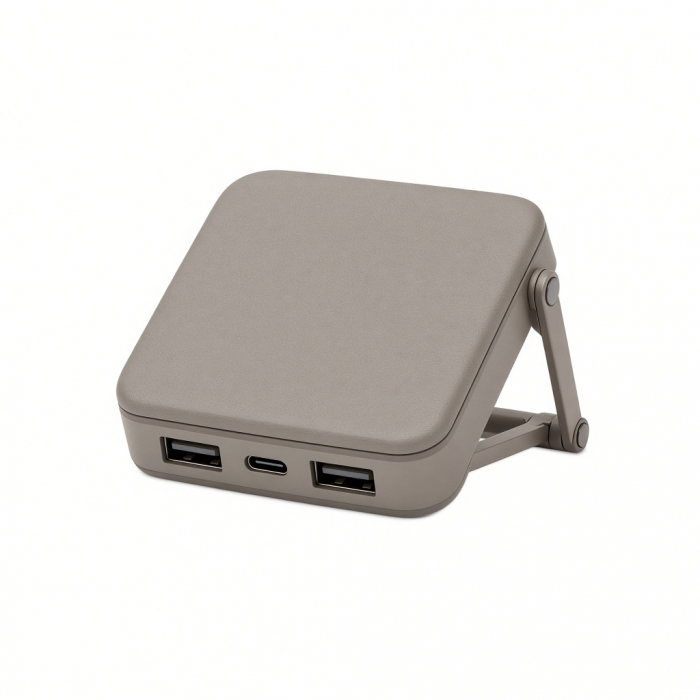 Foldable Laptop Stand Hub, Gray, Dual USB-A Ports and USB-C Port