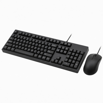 Wired Keyboard and Mouse Combo, Full-Size Black USB Set