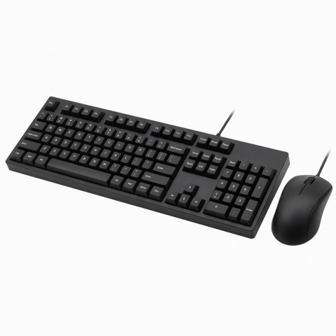 Wired Keyboard and Mouse Combo, Full-Size Black USB Set
