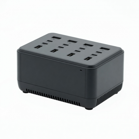 240W Desktop Charger, Black, 12-Port USB Charging Station